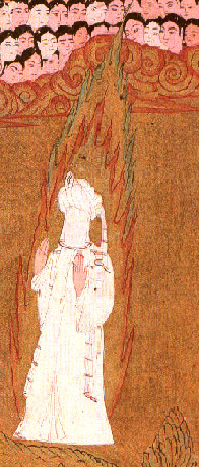 Muhammad with veiled face and halo.